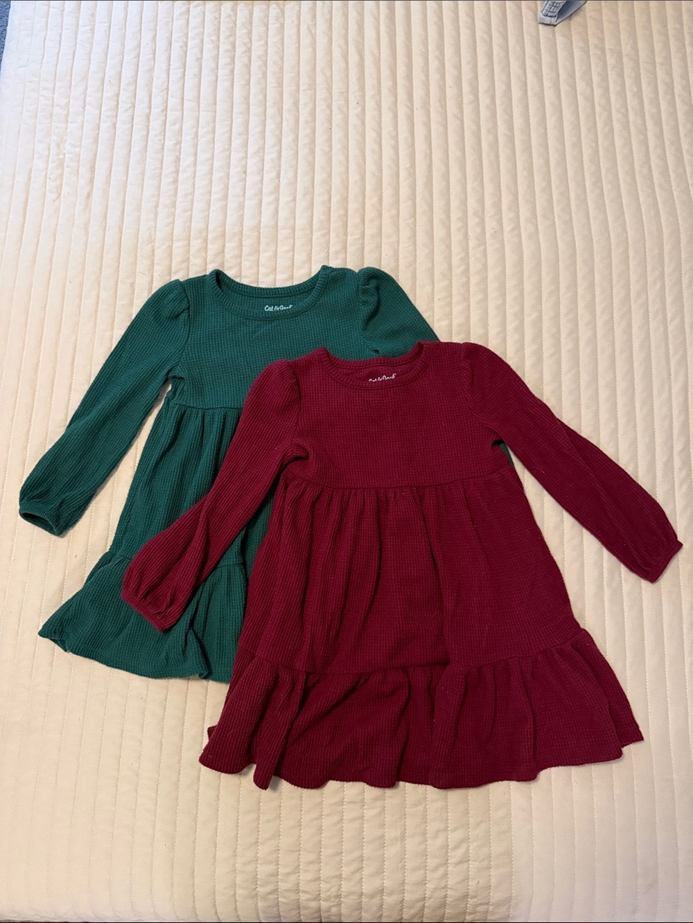 Bundle Cat & Jack Waffle Tiered Dresses in Forest Green & Wine